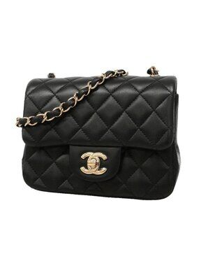 Chanel Shoulder Bag Mini Quilted Lambskin Black Champagne Gold